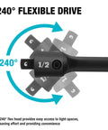 Rugged 24 Inch Breaker Bar Featuring 240 Degree Flex Head And Half Inch Square Drive with rotating flexible head for tight spaces.
