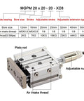 Heavy Duty Workhorse Adjustable Stroke Pneumatic Guide Cylinder With Three Axis Air Actuator And 32 To 50 Mm Bore Options on display with adjustable stroke settings.
