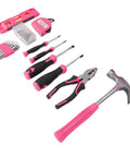 Pink Tool Kit For Women 18 Piece Complete Hand Tool Set With Hammer Wrench Measuring Tape And Screwdrivers For Home Repair DIY Projects Perfect For Quick Fixes And Fun Creative Projects displayed