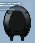 Round Toilet Seat With Slow Soft Close No Wiggle Never Loosen Thick Engineering Plastic Black shown with non-slip bumpers