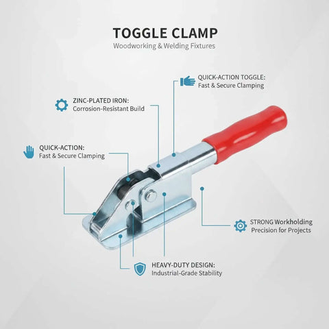 1 Pack Quick Action Toggle Clamp for Woodworking and Metalworking, zinc plated iron workholding device with red handle