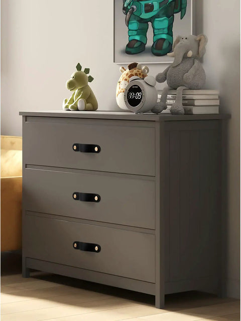Gray dresser with Black Leather Drawer Pulls 6 Pack 6.3 Inch Long Leather Handles Cabinet Knobs For Kitchen Bathroom And Dresser Drawers