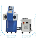 Jewelry Spot Welder 220V 200W Welding Machine With 2400W Chiller and touch screen control, dimensions visible