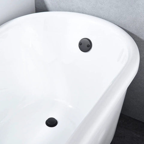 Tip-Toe Tub Drain Kit in Matte Black with solid brass build showing no-fuss basket strainer and two-hole overflow faceplate