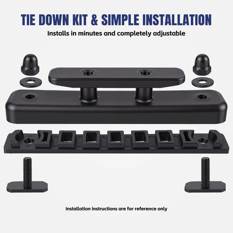 Rack Tie Down Kit For T Slot Rails Four Pack With Beefy Cleats And Adjustable Bases layout overview