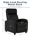 Massage Recliner Chair With Footrest In PU Leather Plush Padded Wide Seat Wingback Sofa For Living Room And Home Theater Comfy Cloud Like Comfort Easy To Recline Black with dimensions and high load bearing metal rack.
