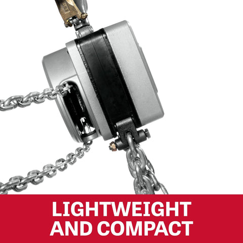 Close-up of 1 Ton Aluminum Hand Chain Hoist With 20 Foot Lift, Weather Resistant Aluminum Housing, Sealed Brake System