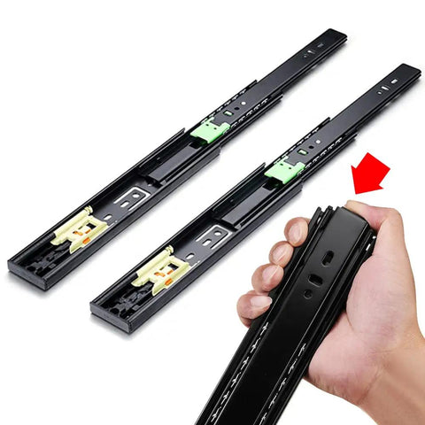 Three Fold Full Extension Drawer Slides With Push To Open Beefy Ball Bearing Runners Side Mount Rails 350mm in hand
