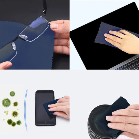 Extra Large Microfiber Cleaning Cloths (12x12 in), blue, 6 pcs for glasses, phones, screens and camera lenses.