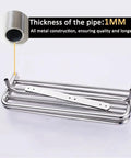 Three Tier Wall Mount Bathroom Shelf With Towel Bars Heavy Duty Stainless Steel Rack Rust Proof Chrome Finish pipe thickness detail