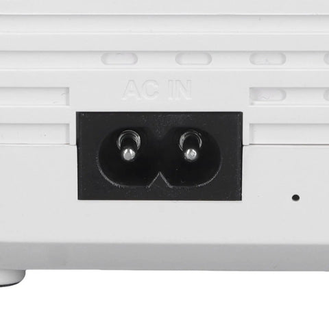 AC input socket detail of Reliable Mini UPS Backup With 8000 Mah Battery For Router And Modem Keeps Your Internet Flowing Smooth Through Stubborn Power Cuts Featuring Smart Voice Alerts And Completely Stress Free Protection.