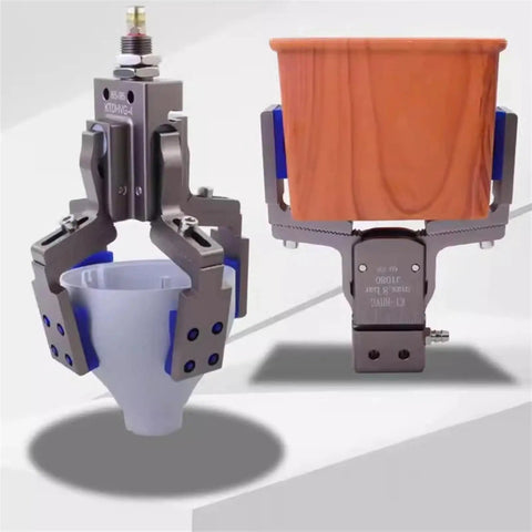 Beefy Heavy Duty Pneumatic Fixture Cylinder With Four Claw Clamp And Sensor Switch, Precision Mini Gripper Finger Arm AHVG75 front and side view