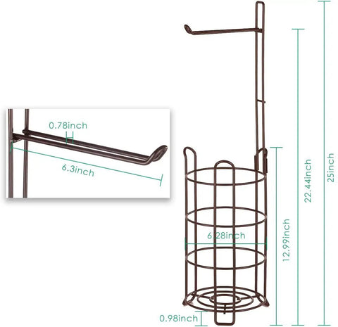 Must Have Bronze Standing Toilet Paper Holder And Dispenser With Mega Roll Capacity Vintage Steel Wire Design dimensions