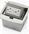 Open Pop Up Floor Box with 20 Amp Tamper Resistant Self Test GFCI Outlet Brushed Nickel Low Profile Recessed Cover