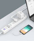2 Pack Power Strip Surge Protector With 6 Outlets And 4 USB Ports, 6 Foot Flat Plug Extension Cord, connected to laptop and phone