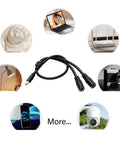 Slick Black Y Splitter Charging Extension Cable With Tangle Free Layout For Hassle Free Device Sync and Ultra Clean Cable Management.