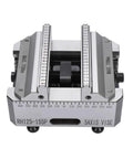 No Fuss Heavy Duty Quick Change Zero Plate Bench Vise With High Leverage Enhanced Grip For Precision Pipe Clamping And Sanding Tasks Solid Steel Build For Weekend Warriors, detailed view of dual jaws and measurement scales.
