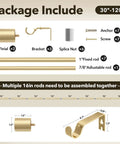 Package contents for Heavy Duty Curtain Rod For Windows 66 To 120 Inch Adjustable 1 Inch Gold Rod With Decorative Metal Finials