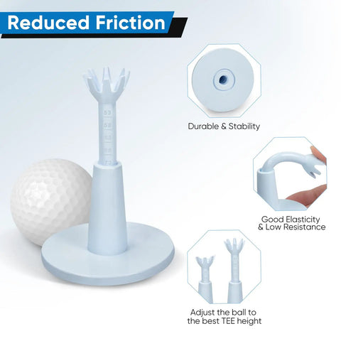 Adjustable Golf Tees For Driving Range And Simulator Beefy Unbreakable Rubber Tees Built For Durability And Stability Ideal For Indoor And Outdoor Practice Height Adjustable Two Point One To Two Point Nine Inches displayed with golf ball