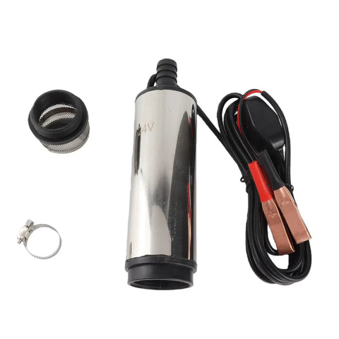 Jiawu 24V DC Submersible Pump For Fuel Transfer 30 Liters Per Minute, stainless steel with power cables and filter.