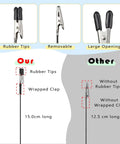 Comparison of clip features with rubber tips, removable design, and large opening on Magnetic Helping Hands Soldering Tool.
