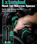 Using Extended Cordless Electric Ratchet Wrench Kit 12V in tight engine space, showcasing the 4-inch extended neck for narrow areas.