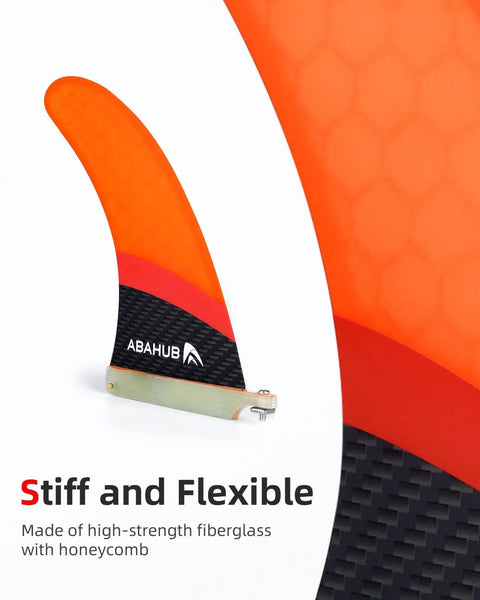 9 Inch SUP Center Fin With Cross Screw For Surfboard Stand Up Paddleboard And Longboard Fiberglass Honeycomb Orange Replacement Fin For Dope Maneuverability And Quick Response, visible with honeycomb texture and cross screw fitting.