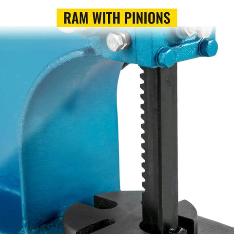 Built Tough Manual Arbor Press With Three Ton Leverage Force Rock Solid Cast Iron Frame, showing ram with pinions in detail.