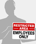 Restricted Area Do Not Enter Sign For Offices And Worksites, Aluminum, Weatherproof And Rust Free, Indoor Outdoor Display, Employees Only Notice, Durable Safety Sign For Security, Access Control, And Restricted Zones sign held in portrait view