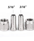 Two Pair Hose Swivel Nut Quick Disconnect Fittings With Three Sixteenth And Five Sixteenth Barb In Beefy Stainless Steel Heavy Duty One Quarter Inch MFL For Homebrewing Includes Four Free Worm Clamps, 5/16 and 3/16 barbs