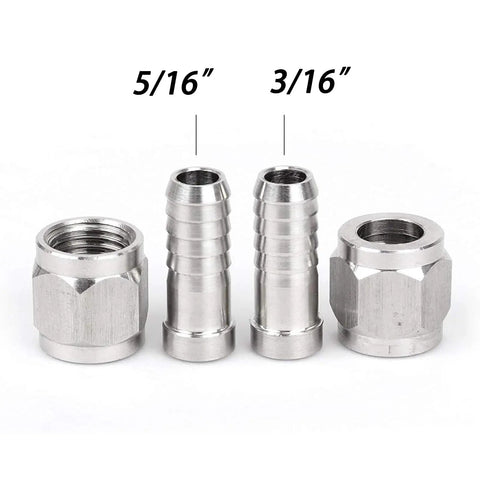 Two Pair Hose Swivel Nut Quick Disconnect Fittings With Three Sixteenth And Five Sixteenth Barb In Beefy Stainless Steel Heavy Duty One Quarter Inch MFL For Homebrewing Includes Four Free Worm Clamps, 5/16 and 3/16 barbs