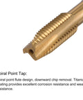 Close-up of titanium-coated spiral point tap for M8 Thread Tap And Six Point Eight Millimeter Drill Bit Set Pro Grade Heavy Duty.