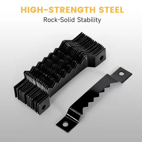 Sixty Piece Premium Sawtooth Picture Hangers With Matching Wall Screws And Utility Bag Dang Fast Install showing black high-strength steel hangers.