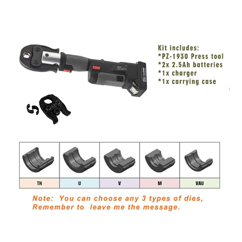 Mini Battery Pipe Crimping Tool For Plumbing Systems With Copper Fittings And Multilayer PEX Press Tool Three Die Options