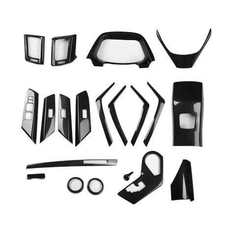 Upgrade Your Ride With This Stylish Gear Shift Panel And Armrest Bowl Cover Kit For Rav4 2014-2018 Interior Trim That Blocks Scratches And Dust While Giving Your Car A Totally Fresh Dope Look Instantly. 12-piece black carbon fiber ABS console trim set
