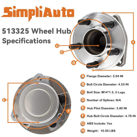 Diagram of Beefed Up Front Wheel Hub Bearing Assembly 513325 OEM Grade Replacement for Chrysler and Dodge with specifications