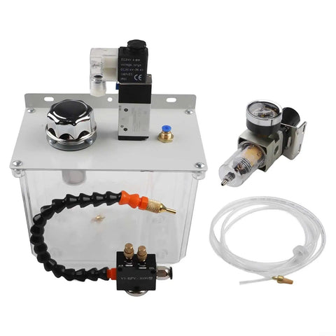 Straight Up Pro Grade 24V Coolant Pump And Oil Mist Sprayer For Machine Tools With Slick Lubrication Spray Design featuring components.