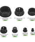 Round Black Plastic Hole Plugs Kit, 180 Pcs Self-Locking Panel Knockout Plugs in various sizes for kitchen cabinets and furniture