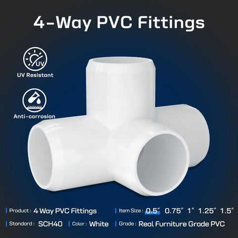 Heavy Duty 1/2 Inch PVC Fittings 4 Way Elbow Connector Set For DIY Furniture And Frames UV Resistant 10 Pack Compatible With 1/2 Schedule 40 PVC Pipes Premium Furniture Grade