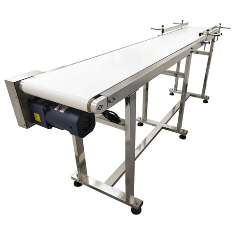 110V PU Belt Conveyor With Double Guardrails, 82.7 Inch Long Belt, 7.8 Inch Wide Flat Conveyor System Built Tough With Anti Slip And Wear Resistant Surface