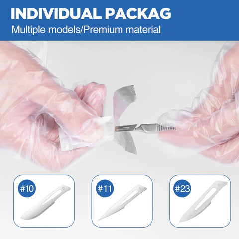 32 Piece Scalpel Blades Set With Two Handles Number 10 11 23 Sterile Lab Knives For Surgical Practice Arts And Crafts Carving And Science Projects Includes Dual Handle Kit, #10 blade