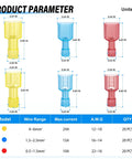 Nylon Spade Electrical Connectors Kit 60 Pieces Heavy Duty Copper Crimp Terminals For Car Audio Marine House Projects Anti Corrosion Visual Inspection Translucent Shells Easy Wire Work Fix color size chart