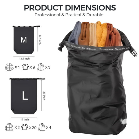 Travel Compression Laundry Bag No Pump Needed Vacuum Space Saver with clothing storage capacity in medium and large sizes