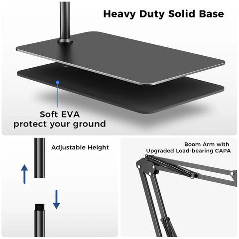 Details of One Second Magnetic Bedside Phone Holder With Adjustable Arm showing heavy duty solid base, adjustable height, and boom arm.