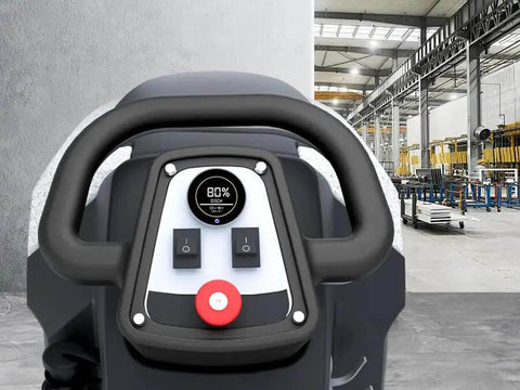Close-up of control panel on 20 Inch Walk Behind Floor Scrubber With Brush And Lithium Battery, 5 Hour Run Time, 13 Gallon Capacity