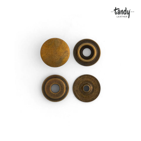 Top Shelf Antique Brass Snap Fasteners Line 24 Size Built Tough And Ready To Roll For Leather Crafting Or Bag Making Fits Like A Dream Comes As A Straight 10 Pack Of Solid Hardware, showing four brass snaps.