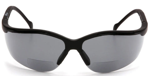 V2 Readers Safety Eyewear Gray Two Diopter Lens Black Frame For Hunting And Everyday Work Durable Eye Protection Glasses With Clear Vision And Comfortable Fit, front view