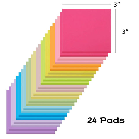 24 Pack 3x3 Inch Sticky Notes In Bright Colors Self Stick Pads For Home Office And Notebook Use With Strong Adhesive