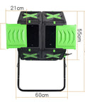 Dual Chamber Tumbler Compost Bin With 140L Capacity Outdoor Garden No Sweat Spin Rotation Sturdy Steel Frame dimensions shown