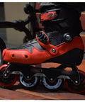 Black and red inline skate with Inline Skate Replacement Wheels 72mm 76mm For Roller Blades And Skateboards 88A hardness visible.